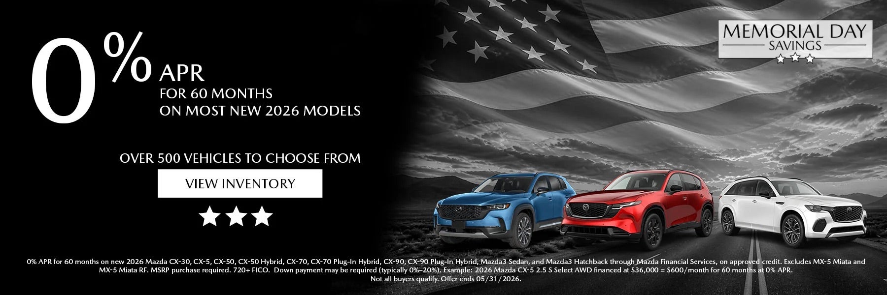 At Mazda Lakeland get 0% APR for 60 months on all new 2026 Models excluding MX-5. View Inventory!